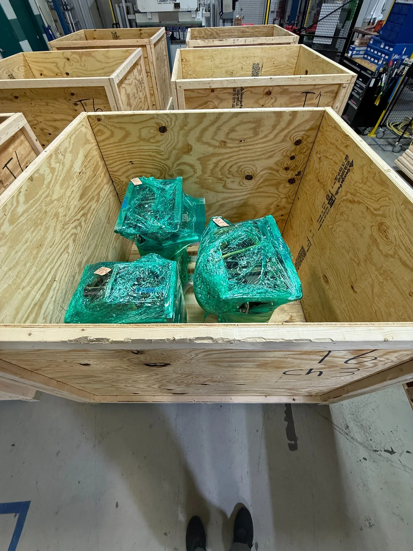 Open custom wood shipping crate